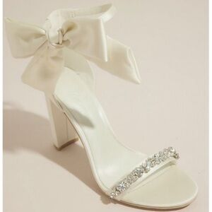 Oleg Cassini Cream Heels with Rhinestone Bow